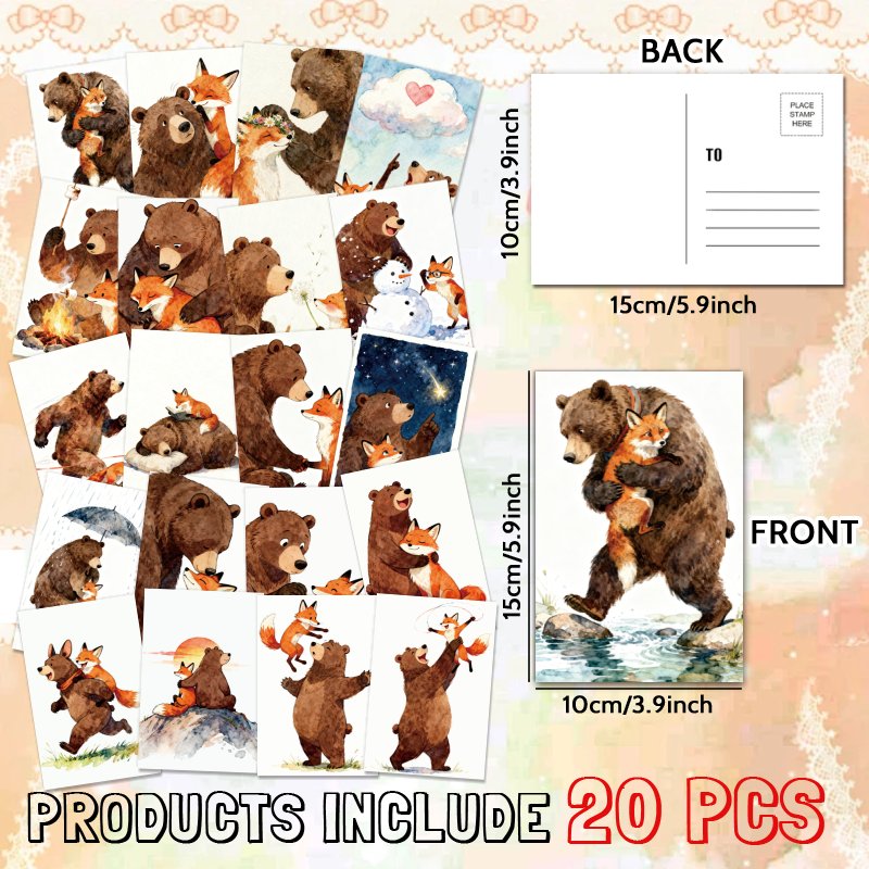 TEMU Cartoline " d'Orso" Spessa 20 Pezzi, Amore tra Orsi e - Regalo Unico per Famiglia & : Compleanni o Ringraziamenti con Affermazioni Positive