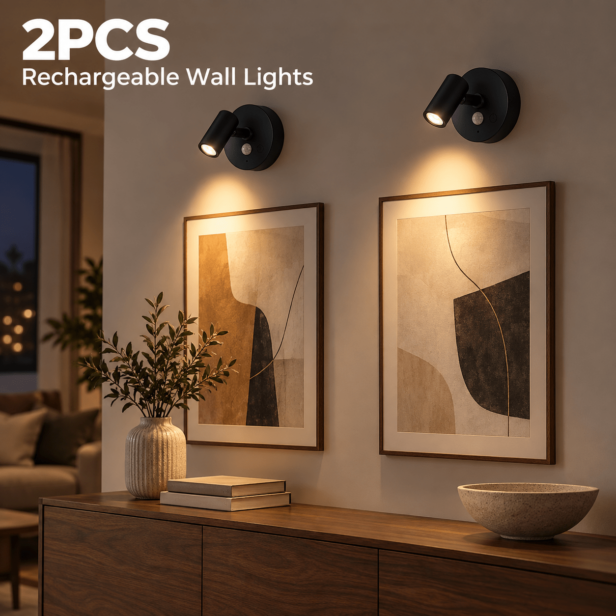 TEMU 2pcs Led Wall Lights, 3 Color Temperatures, Touch Dimming, Motion Sensor, Usb-c Rechargeable, Adjustable Heads, White , Picture Lights For Art
