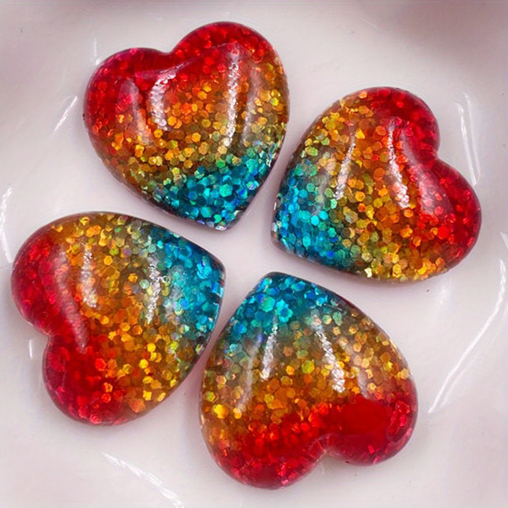 Image of 8pcs Resin Glitter Colorful Love Heart Gemstone Figurines Flat Back Rhinestone Jewelry Valentine's Day Decor Crafts
