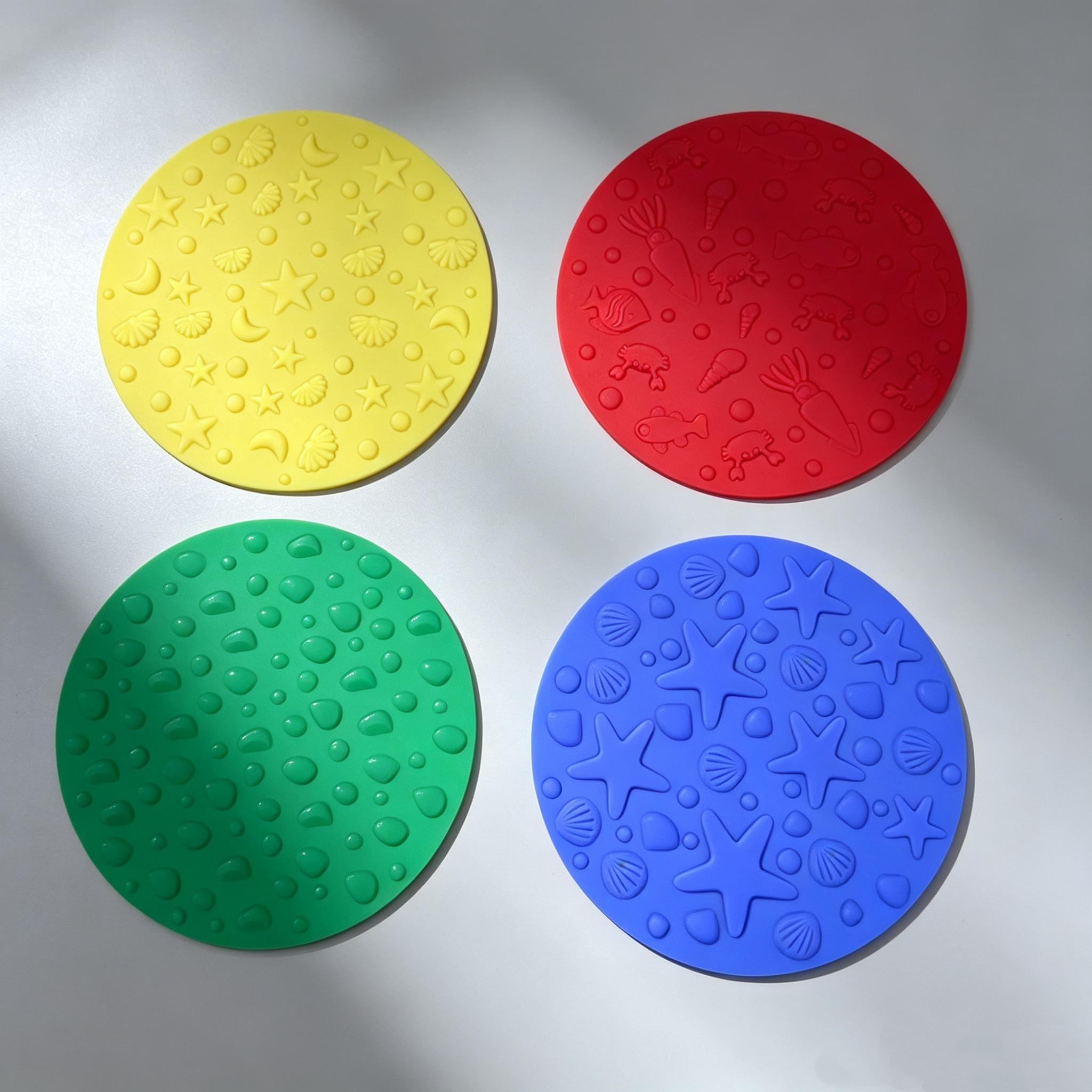 TEMU 1 Set (4pcs) de tapis en silicone de 4 couleurs et textures différentes, 17.5Cm/6.89 pouces, tapis de jeu d'association en silicone coloré,