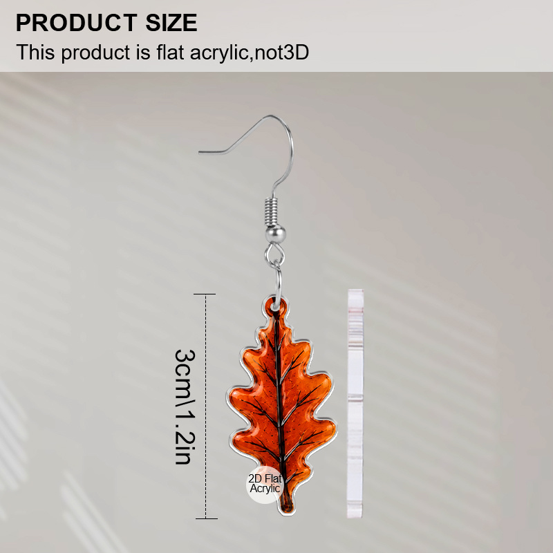 Autumn Orange Red Oak Leaf Acrylic Dangle Earrings