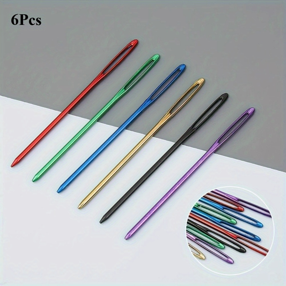 6pcs Per Bag, 5.2cm Colorful Hand Sewing Needles, Home Sewing Additions, Large Eye Blunt Needles Suitable For Knitting And Sewing In Fashion And Bag Making