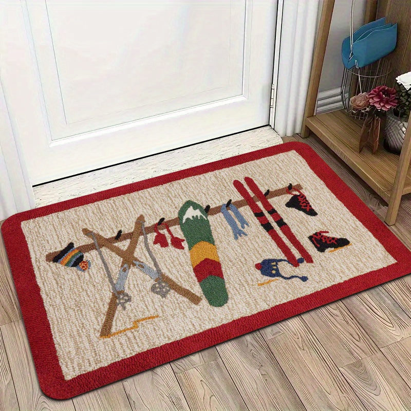 TEMU 1pc Vintage Mat - Machine Washable With Ski Gear Pattern - Suitable For Indoor And Outdoor , Living Rooms, Bathrooms, And Patios - Christmas