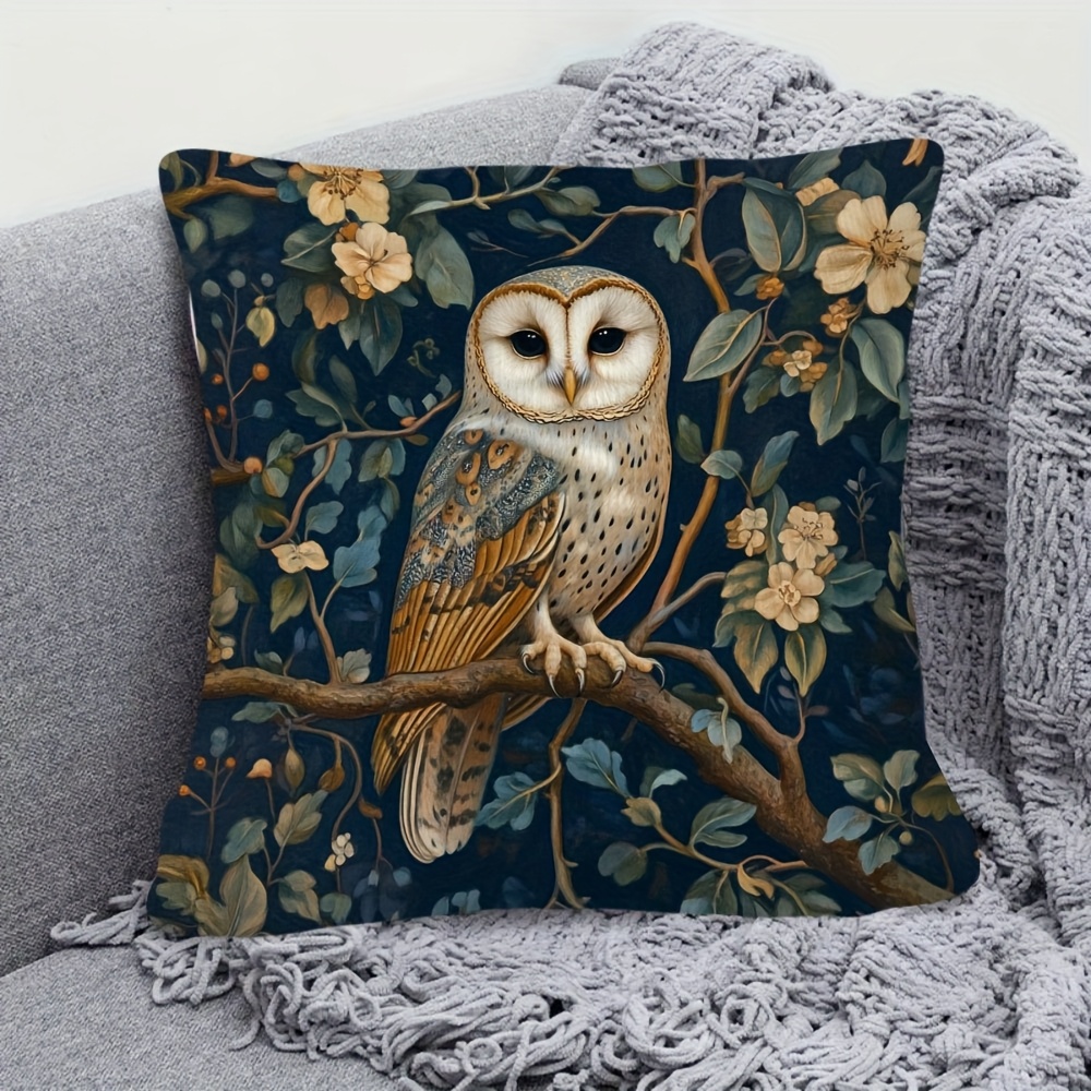 TEMU 1pc William Forest Owl Pillowcase - Victorian Vintage British Floral Pillowcase - Elegant Owl And , Soft, Comfortable, And Polyester Short Plush