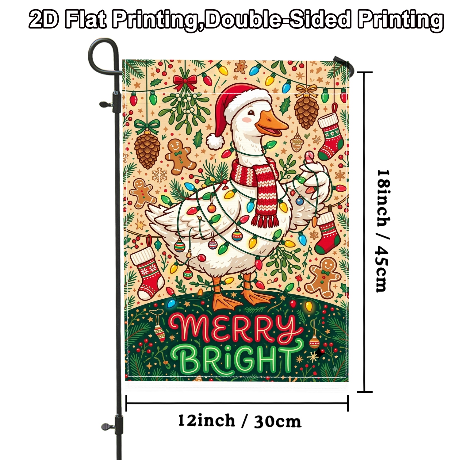 TEMU 2d Flat, 2d Flat 1pc Christmas Goose Outdoor Double-sided Garden Flag Red Pole For Porch Decoration Yard Decoration Garden Outside, 2d Flat