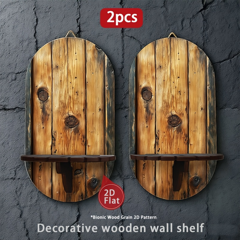 TEMU Lot de 2 étagères porte-bougies murales en bois, support de rangement et d' mural multifonctionnel avec motif de fond texturé à grain de bois