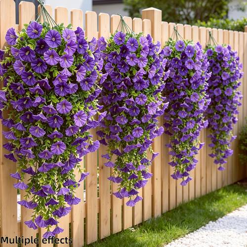 5 stk. kunstige hængeblomster og planter til udendørs dekoration, realistisk violette klatreplante, velegnet til gårdhave, balkon, veranda dekoration, indendørs væg- og skabsdekoration, bryllups- og festdekoration, mørke