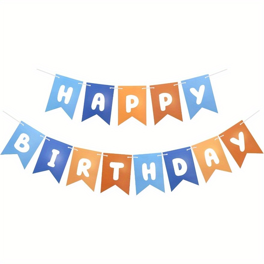 1pc Blue And Orange Happy Birthday Banner - Vibrant Paper Party Decorations For Birthdays, No Electricity Needed, Durable & Festive Indoor/outdoor Use, Birthday Party Decorations