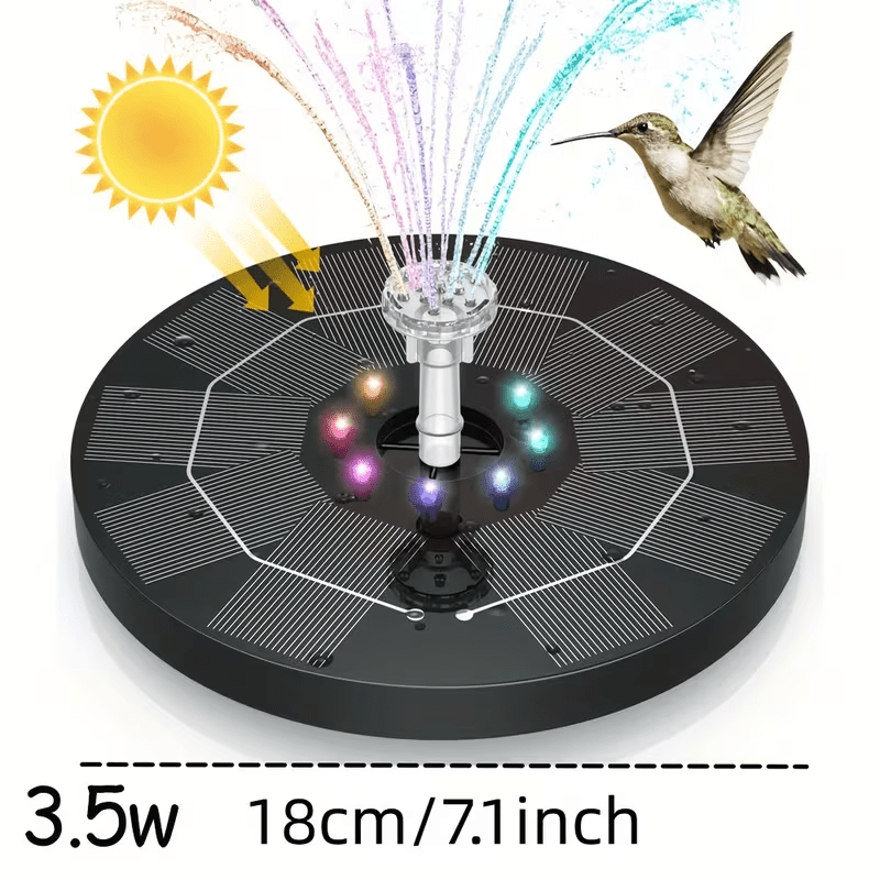 E-shop 18cm/7.1in Solar-Brunnenpumpe mit RGB-Lichtern & 6 Düsen, IPX8 unabhängige schwimmende Solar-Wasserpumpe für den Außenbereich für Garten,