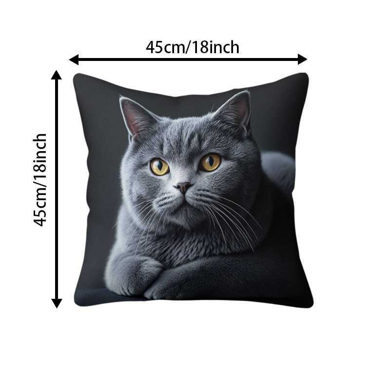 TEMU 1pc Peach Velvet Pillowcase, Short Plush Decorative Single-sided Printed, Soft Fabric Pillowcase Gray British Shorthair Cat Pattern Pillowcase,