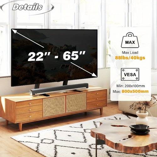 Support TV Universel pour Toutes , Noir - Compatible avec Écrans Plats LCD/LED de 32 à 75 Pouces, Montage sur Bureau ou Sol (Pas de Perçage ), VESA 600×400mm, Installation Facile, Jusqu à 49.9 KG