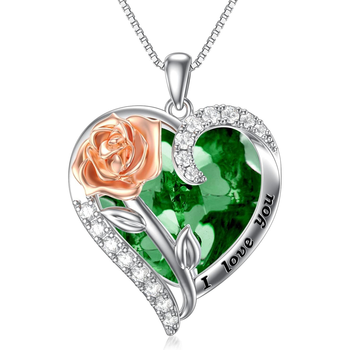 925 Sterling Silver Heart Rose Flower Necklace, Elegant Romantic Fine Jewelry For Women, Birthday Valentine's Mother's Day Gift