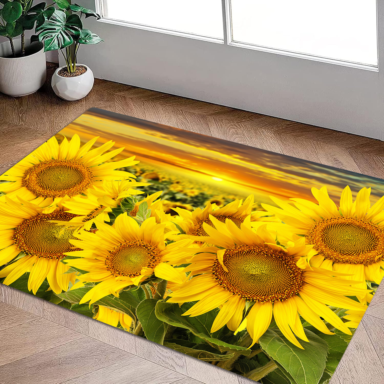 TEMU 1pc Modern Pattern Non-slip Doormat, Yellow Background Sponge Floor Mat, Easy To Clean Decorative Mat For Entrance, Bedroom, Dining Room &