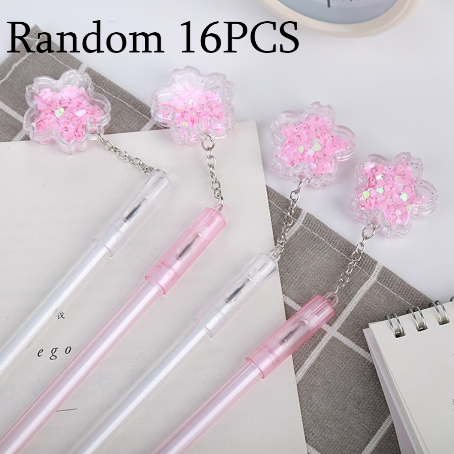 TEMU Random Style 16pcs Glitter Pendant Pens, 0.5mm Black Refills, Suitable For Note-taking Writing, Office Writing Tools Birthday Party Gifts