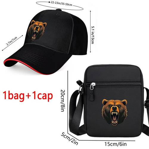 a set bear head casual peaked cap and shoulder bag set lightweight outdoor crossbody bag kit