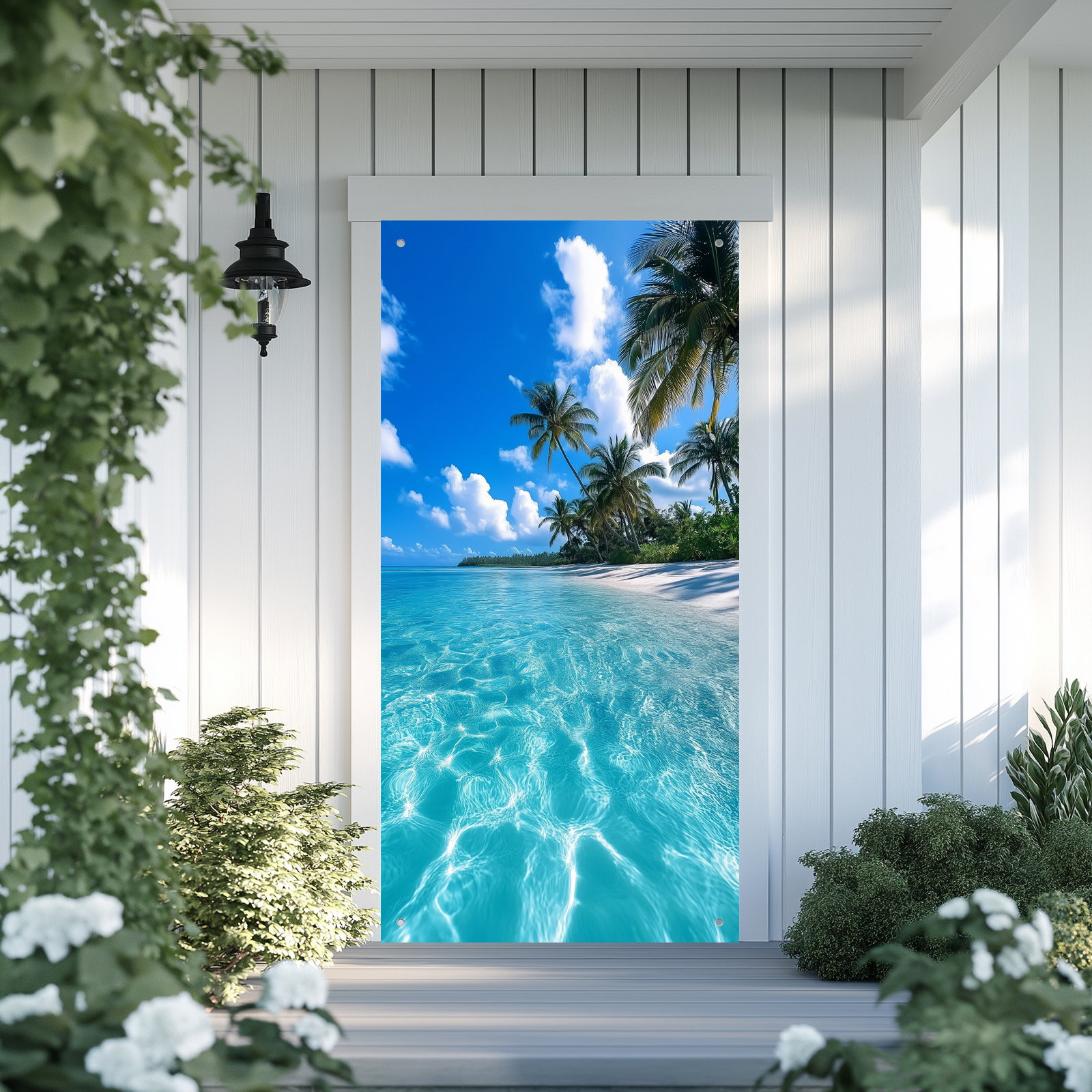 

2d Door Banner 1pc Tropical Paradise Tapestry - Hawaiian Door Cover - Polyester Wall Decor For Bedroom And Outdoor - No Electricity Needed