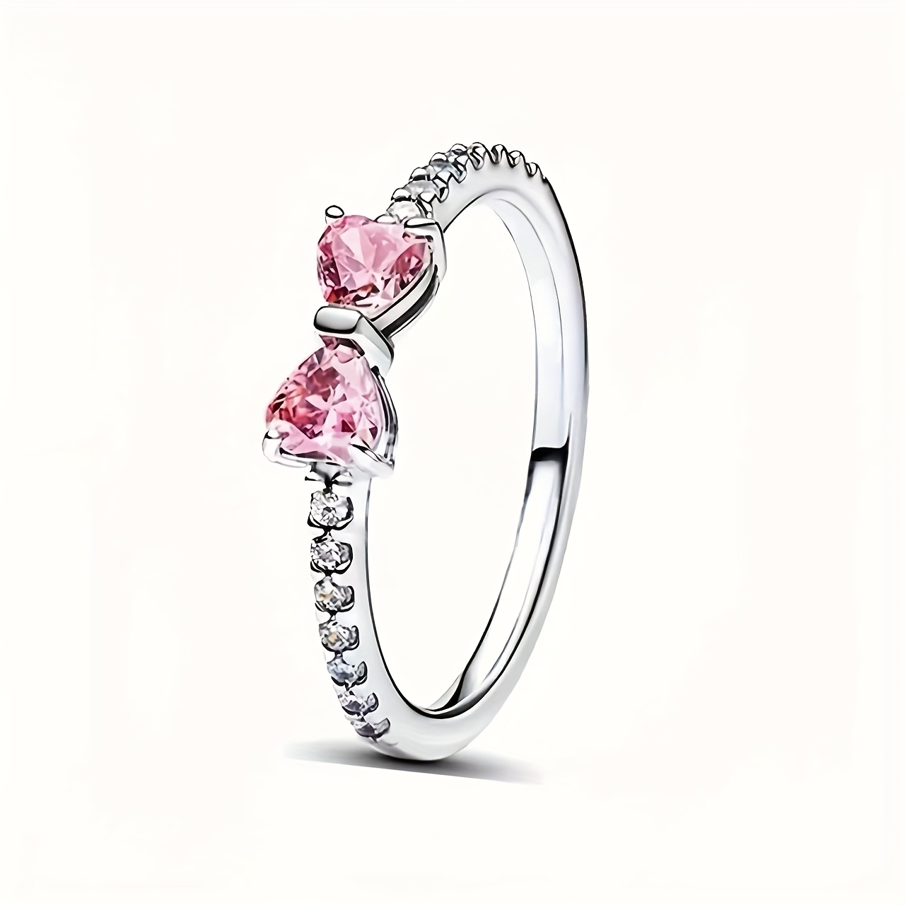 Original Heart-shaped Bow Pink Flower Ring, Suitable For Beautiful Ladies' Daily Wear High-end Jewelry Party Valentine's Day Gift