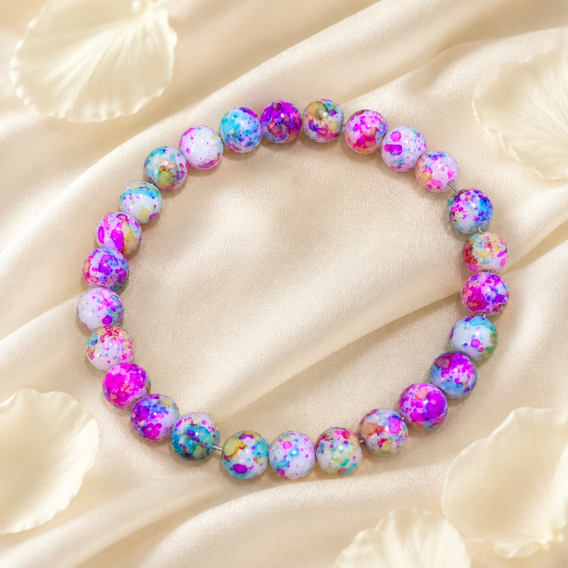 Colorful Ink Splatter Gradient Bead Bracelet, Iridescent
