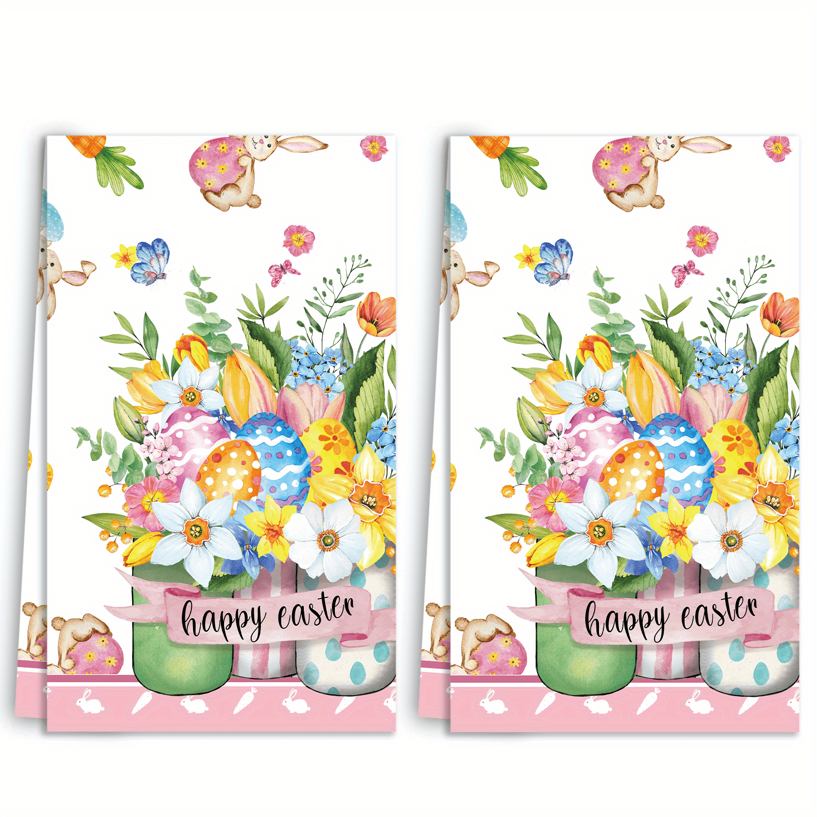 

2pcs Kitchen Towel Set - Cute & Absorbent Polyester Dishcloths With Mason Jar Vase Design, Fade-resistant Hand Towels For Holiday Decor