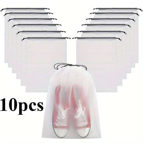 10 Pack Transparent PEVA Shoe Bags Suitable for Travel, Large Capacity Drawstring Shoe Covers with Portable Storage, Shoe Protectors for Sneakers,, - for , -the- Organization