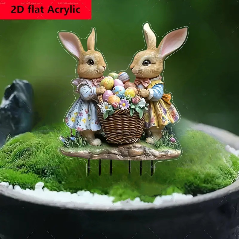 

2d Flat Bohemian Easter Bunny Garden Stake Lawn Garden Decoration, Flat Acrylic Animal Theme Outdoor Holiday Decor, Lawn Ornament - 2d Flat, Not 3d Bunny Statue