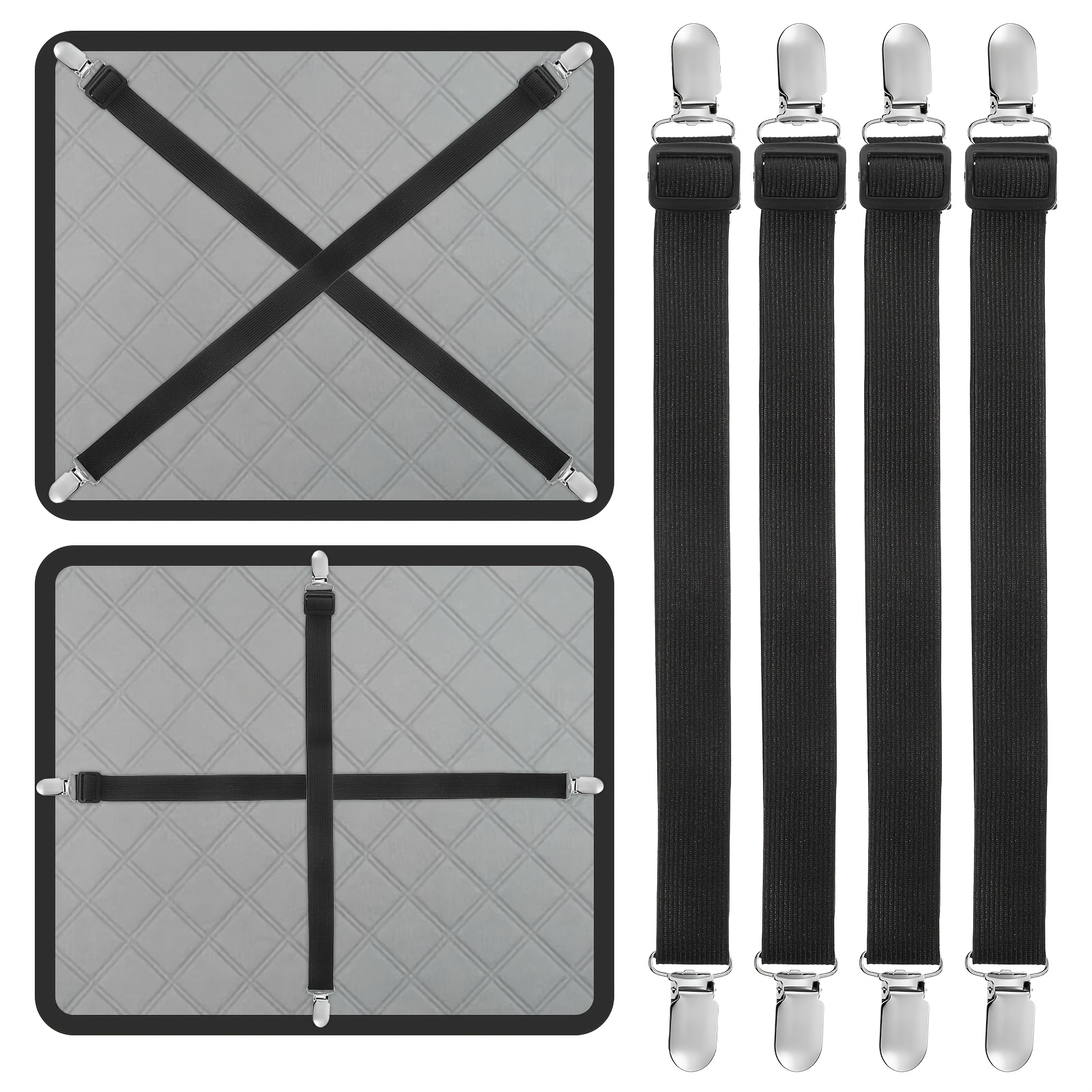 TEMU Black 8pcs Adjustable Elastic Bed Sheet Corners, Suitable For Crib To Full Bed, Fixed In , Anti-slip Fasteners