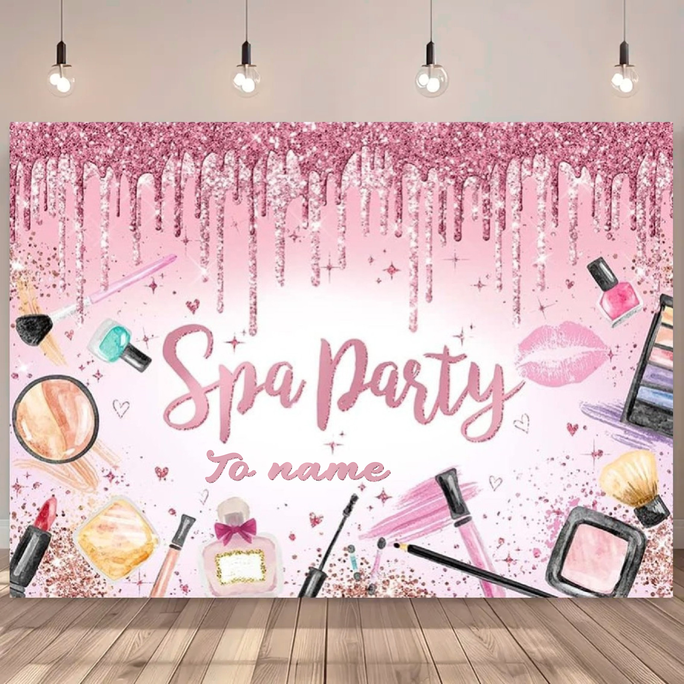 TEMU A Spa Party Backdrop Banner - Universal Decoration For Princess Makeup Birthday Parties - Sweet Portrait Photography Background - No Electricity