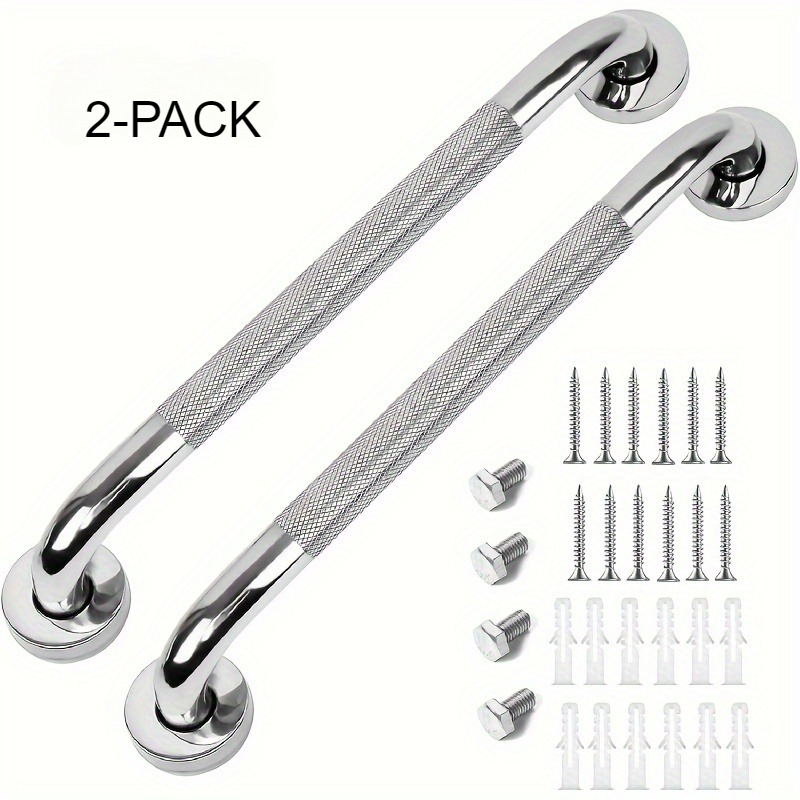 TEMU 2pcs/set Anti-slip Stainless Steel Bathroom Grab Bars - Non-slip Toilet Rails For, Disabled, Pregnant Women - Includes Mounting Hardware -