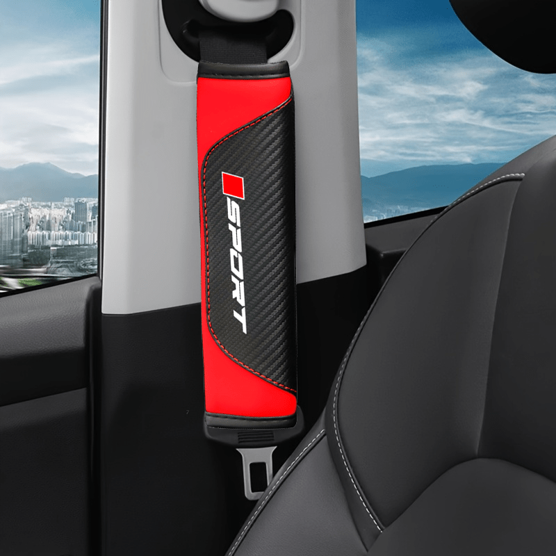 TEMU de de cuero PU estilo fibra de carbono, para cinturón de seguridad de coche, protector de cinturón de seguridad, accesorio decorativo para