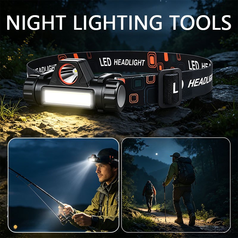 TEMU 1pc LED USB Ricaricabile, Luce da Lavoro , Luce Frontale Portatile di Emergenza per Escursionismo, Lampada Frontale COB Luminosa per e , Torcia