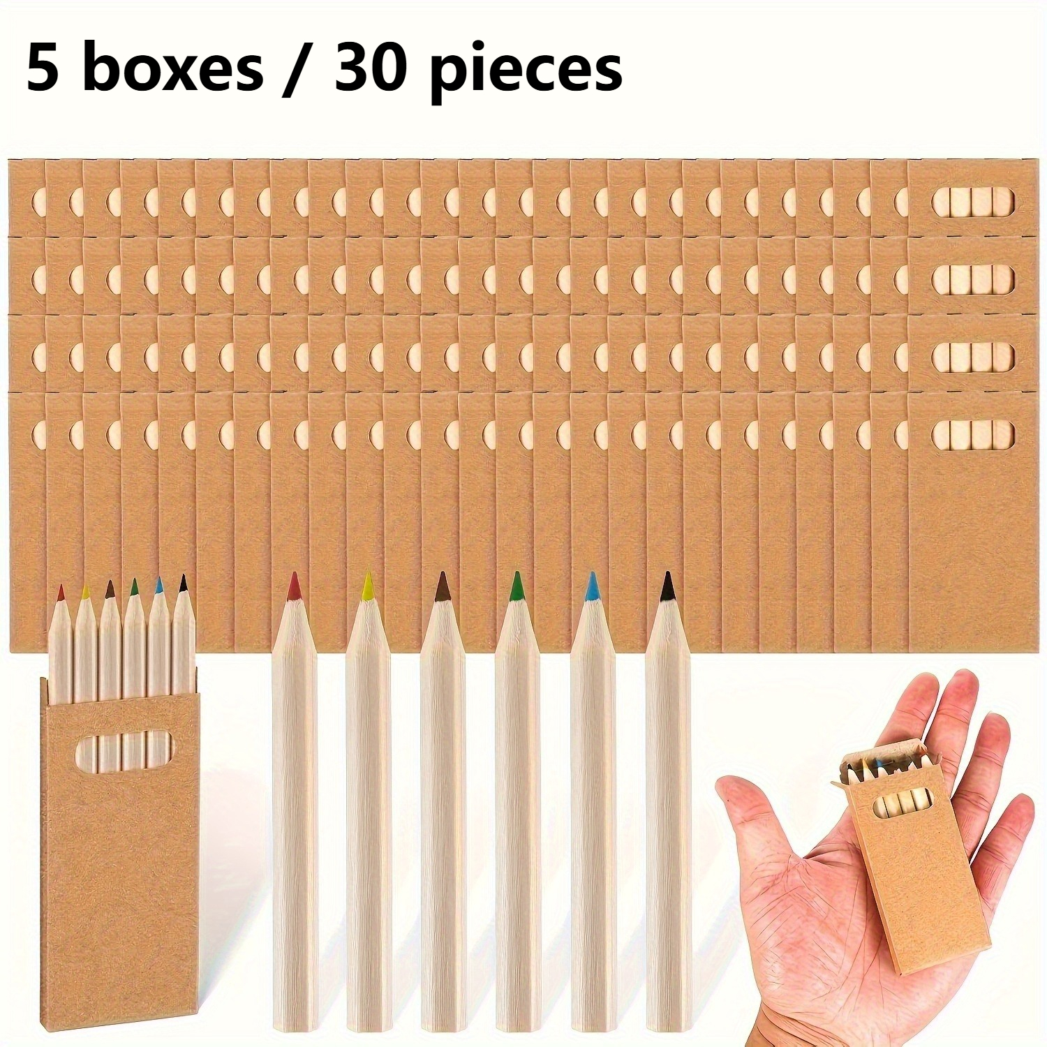 Image of 5-box Set (30pcs) 3.5-inch Mini Colored Pencils, 8.89cm Portable Short Pencils With 6 Different Colors, Pre-, Wooden, Suitable For Art, Crafts, Study Supplies, Painting, Classroom, For Art Tools