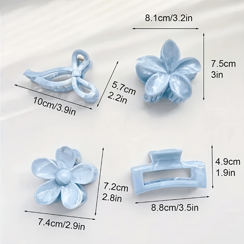E-shop Set mit quadratischen Haarspangen im Frühlings-/Sommer-Bohemian-Stil, süßes hellblaues weißes gemischtes Farbmarmormuster mit Schleife