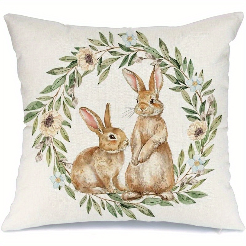 TEMU 1pc Easter Pillow Cover 18x18 Inch Bunny Garland Decorative Pillow Case Holiday Party Decorations For Home Sofa Couch