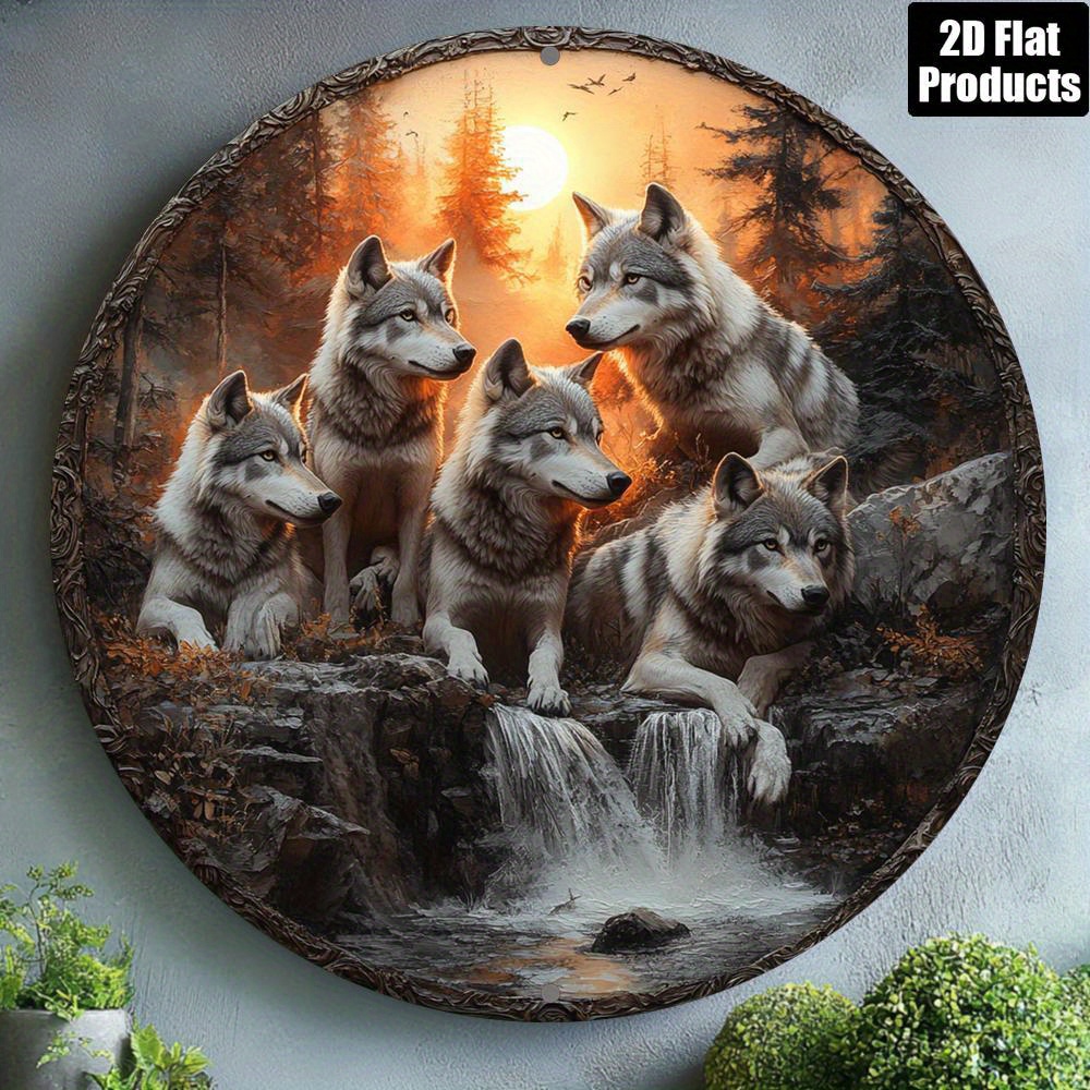 TEMU 2d Flat - Round Aluminum Metal Sign With A Vintage Wolf Design, Perfect For Decorating Bars, Kitchens, Cafes, Homes, Or Offices. Ideal As A