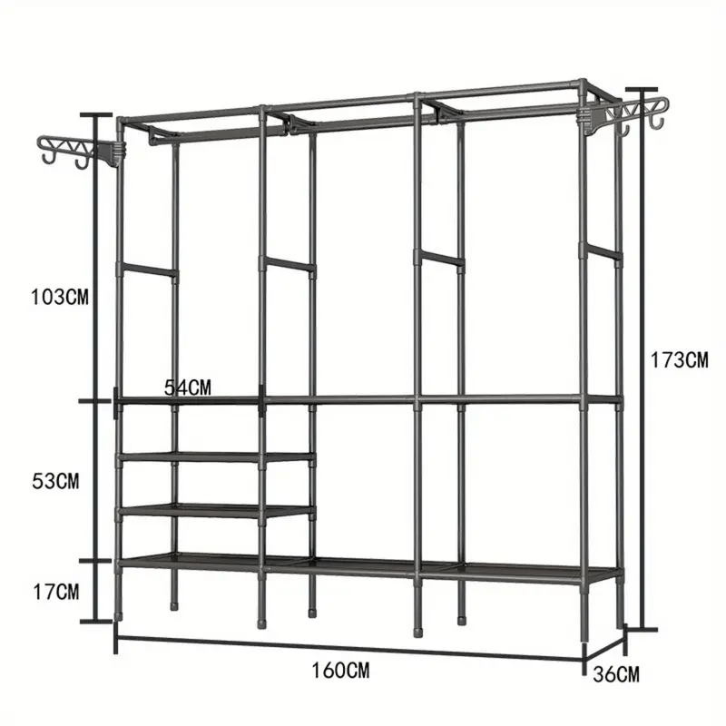TEMU 1pc Easy To Assemble Clothes Rack, Freestanding Closet Organizer With Storage Bag, Hanger And Hanging Rod For Dorm Room, Bedroom, , Entryway