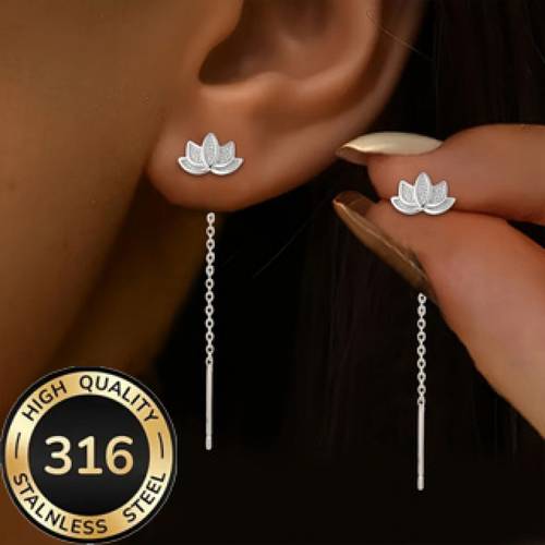 a pair of steel womens lotus tassel earrings a stylish drop with hypoallergenic suitable for womens daily wear and