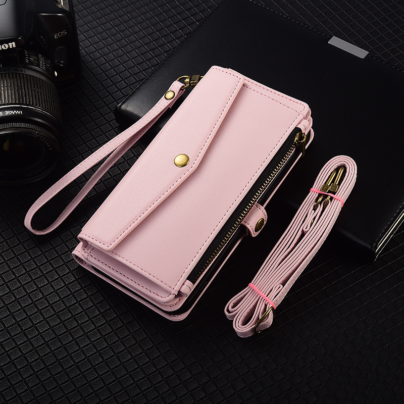 TEMU Phone Case - Pu Faux Leather Wallet Case Compatible With Kickstand Crossbody Zipper Mobile Phone Bag With Wrist Strap Cover, For Vivo X100 X100s