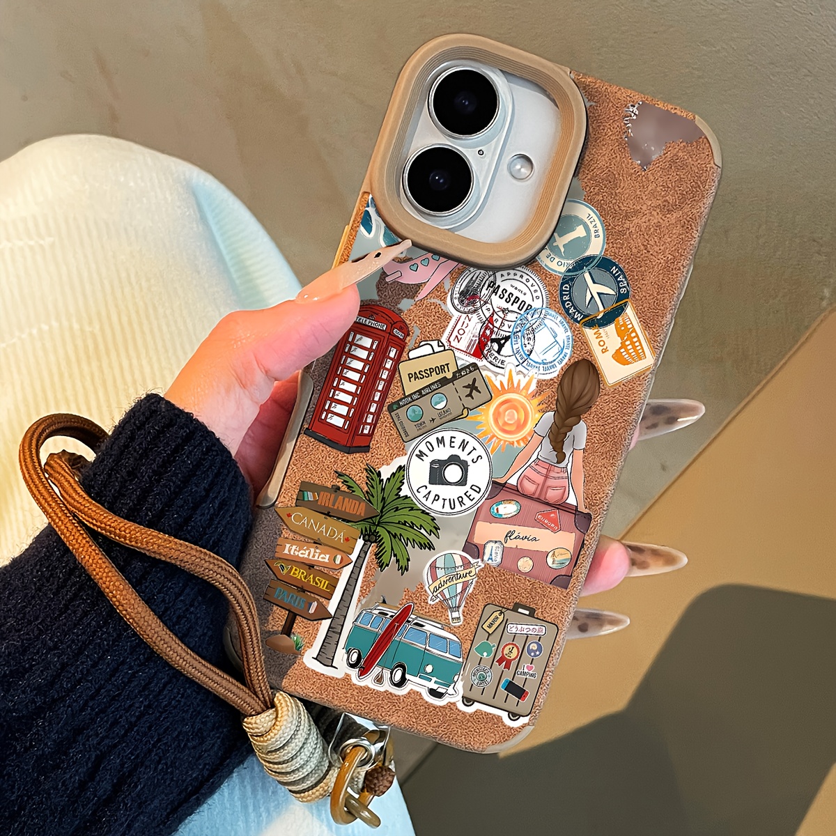 TEMU Phone Case - A Luxurious Sheepskin Faux Leather With Lanyard, Designed For Iphone 17 Pro Plus 14 13 12 11. Stylish And Creative Protective Case,