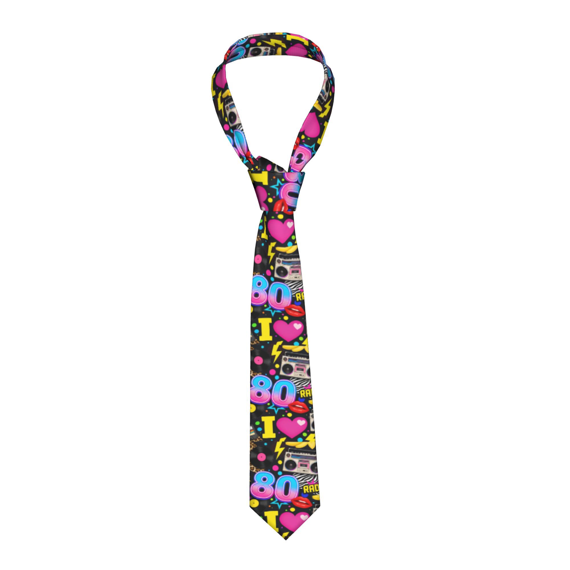 TEMU 1pc Men's Retro 80s Music Party 2d Flat Printing Tie Soft Comfortable Polyester Woven Parties Casual Wear Valentine's Day Party Accessory Design