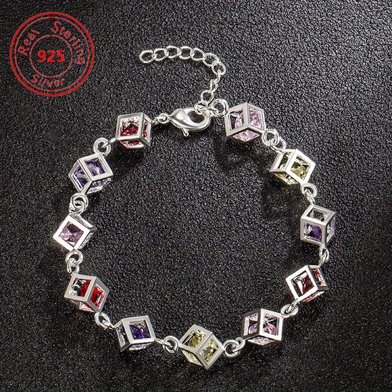 

A Sterling Silver Bracelet With 925 Silver - Of 12 Sparkling Synthetic Zirconias - Featuring A Fashionable And Personalized - The For Dating And - A Valentine's Day Gift