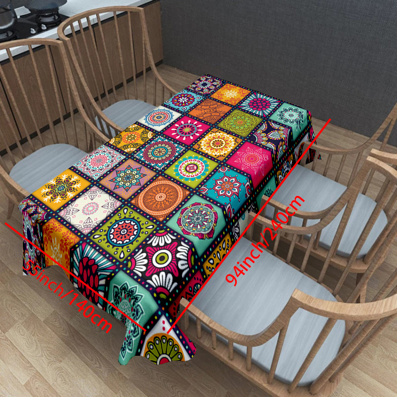 TEMU 1pc, Tablecloth, Classical Creative Floral Pattern, Rectangular Table Cover, Machine Washable Bohemian Style Tablecloth For Picnics, Camping,