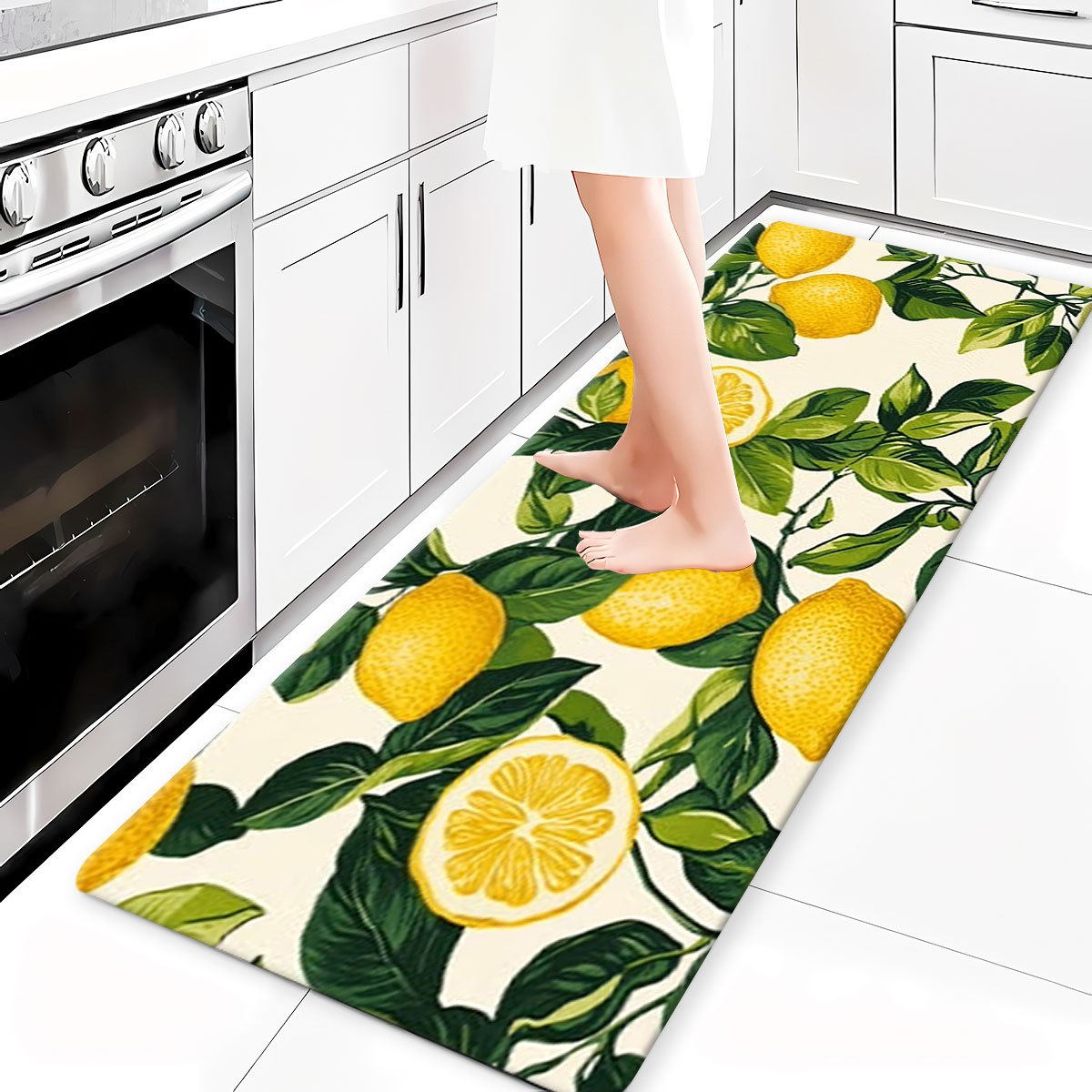 TEMU 1pc Lemon Pattern Kitchen Rug, Suitable For Kitchen, Laundry Room, Doorway, Living Room, Dining Room, Kitchen Decor, Kitchen Rug, Entryway Rug,