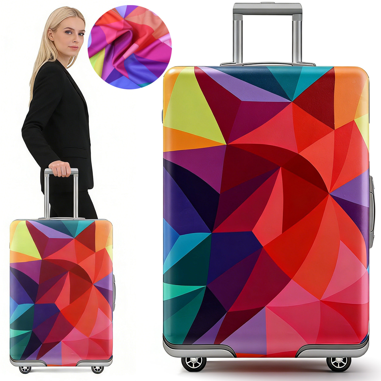 Protective Luggage Cover Measuring 70*50*30cm, Featuring A Zipper And Snap, Designed With A Vibrant Elastic Spandex Pattern
