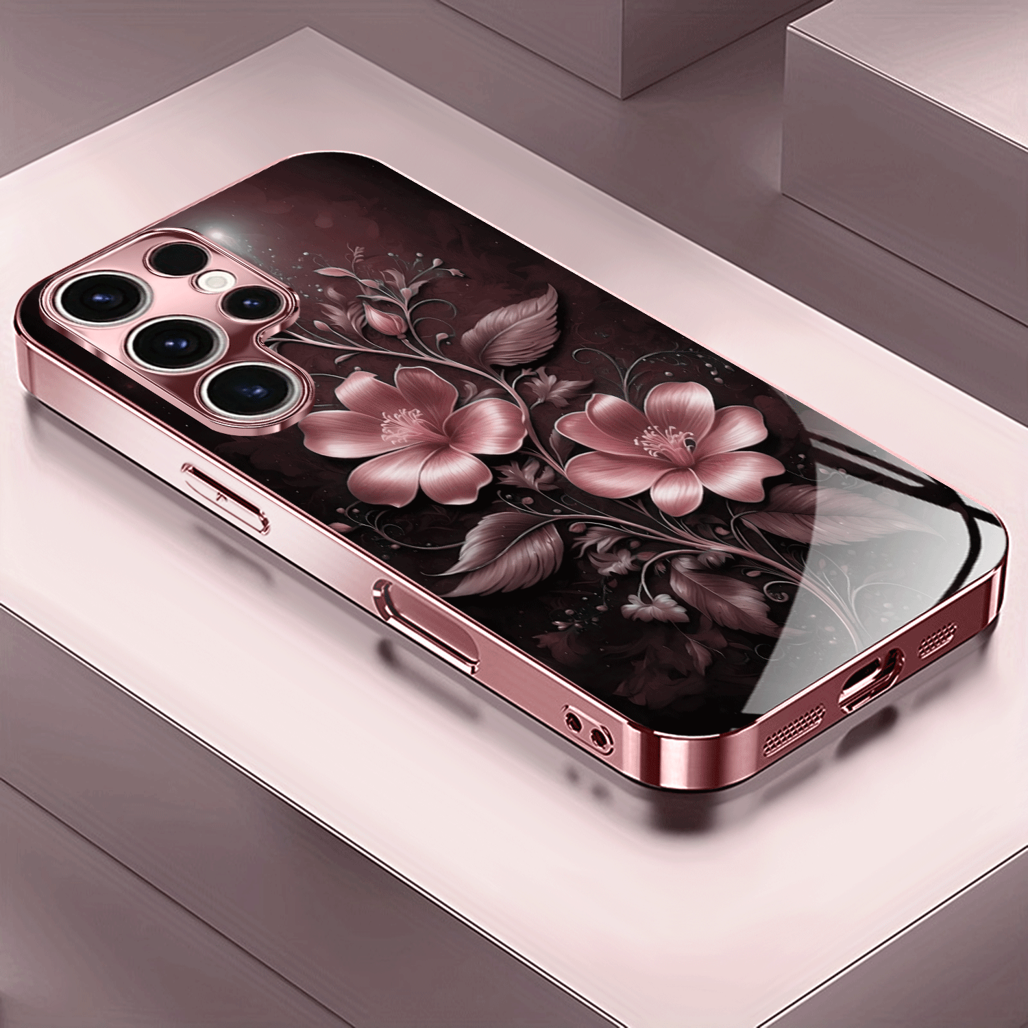 TEMU Phone Case - Rose Golden/electroplated Pink Phone Case With Flower Pattern For Galaxy A51/a52/a53 5g/a54/a55/a56/a71/a72/a73/note 10/note 20