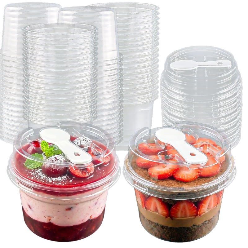 30pcs round dessert cups 8oz each 10 cups 10 lids 10 spoons   parties     used   yogurt parfaits jellies   yogurt salads and more