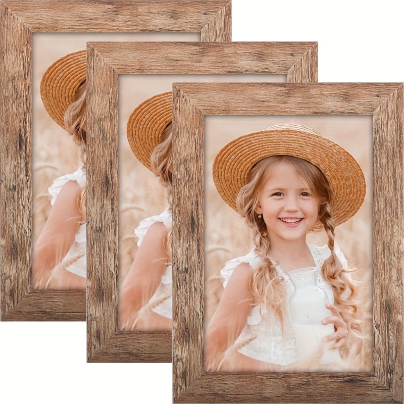 TEMU 3pcs Set, 10.16 X 15.24 Cm Vintage Picture Frames, For Home Wall Decoration And Desktop Display, Light Brown