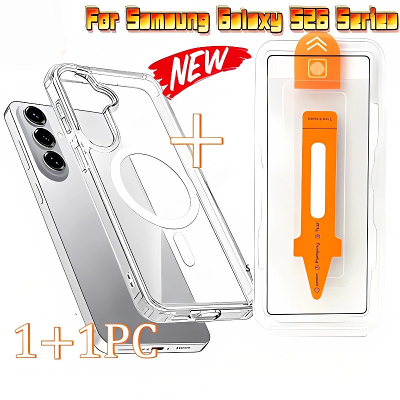 TEMU Two-piece Set [1pc Hd Tempered Glass Film + 1 Transparent Magnetic Phone Case], Suitable For For Galaxy S22 5g/s22+ 5g/s22 Ultra/s23