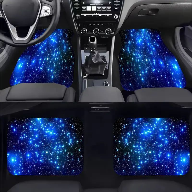 

4pcs Universal Floor Mats, Blue Print, Non-slip, Stain-resistant, Polyester Fiber, Front & Rear Seat Carpet Protector, Perfect Gift For