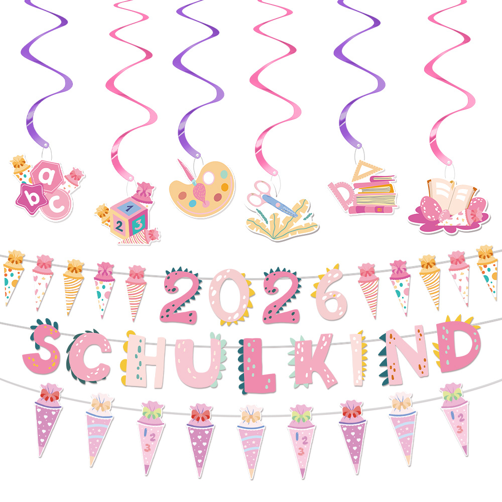 Image of 15pcs Back-to-school Party Decorations, Party Supplies Set With 'schulkind' Banner, Hanging Swirls, Suitable For Day Of 2026