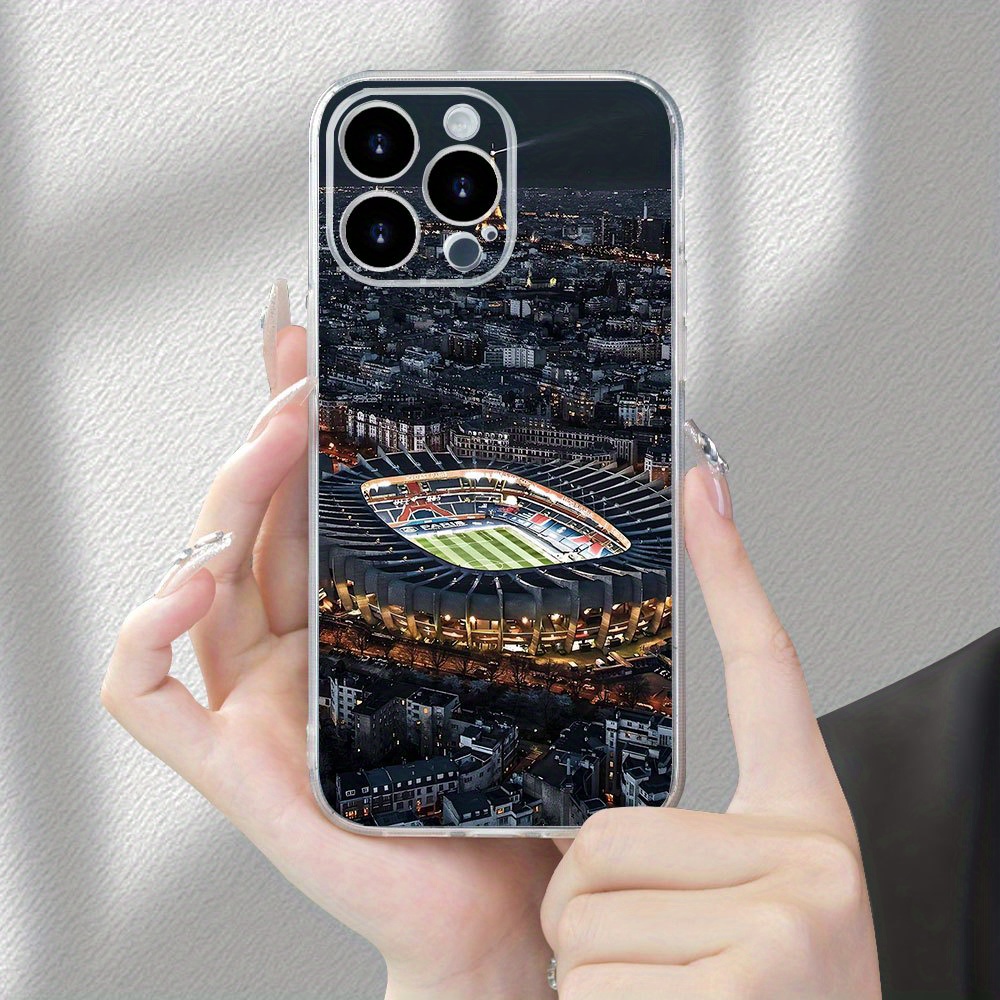 TEMU Phone Case - Paris Stadium Night View Pattern Phone Case, Creative Cartoon Design, Transparent Tpu Protective Case, Easy Fashionable For Men And